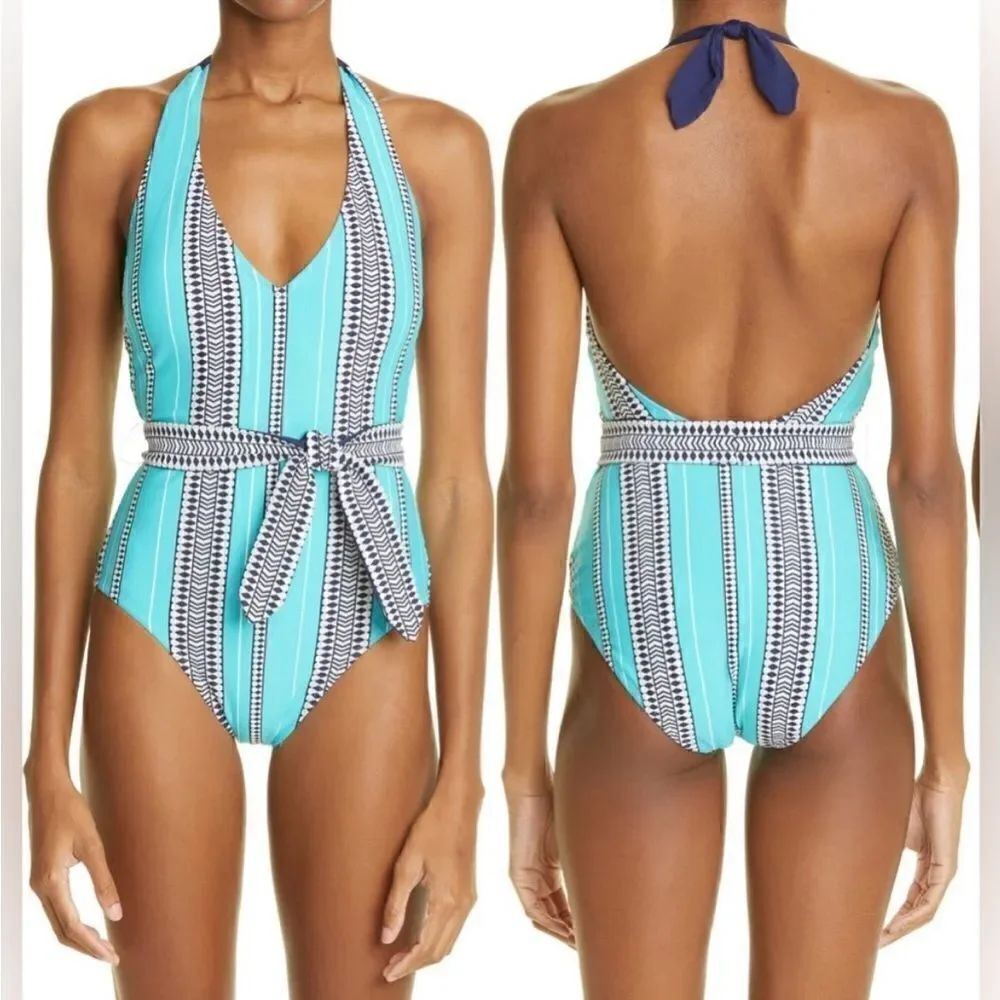lemlem™ Luchia Deep V turquoise One piece SWIMSUIT size XS